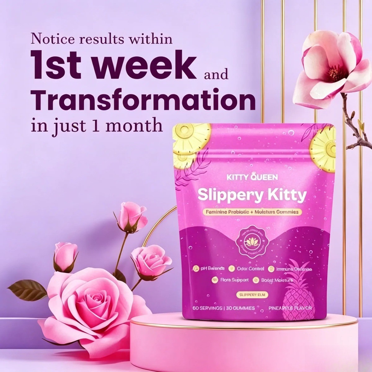 Kitty Queen Slippery Kitty,Feminine Probiotic,Moisture Gummies for Women’sHealth