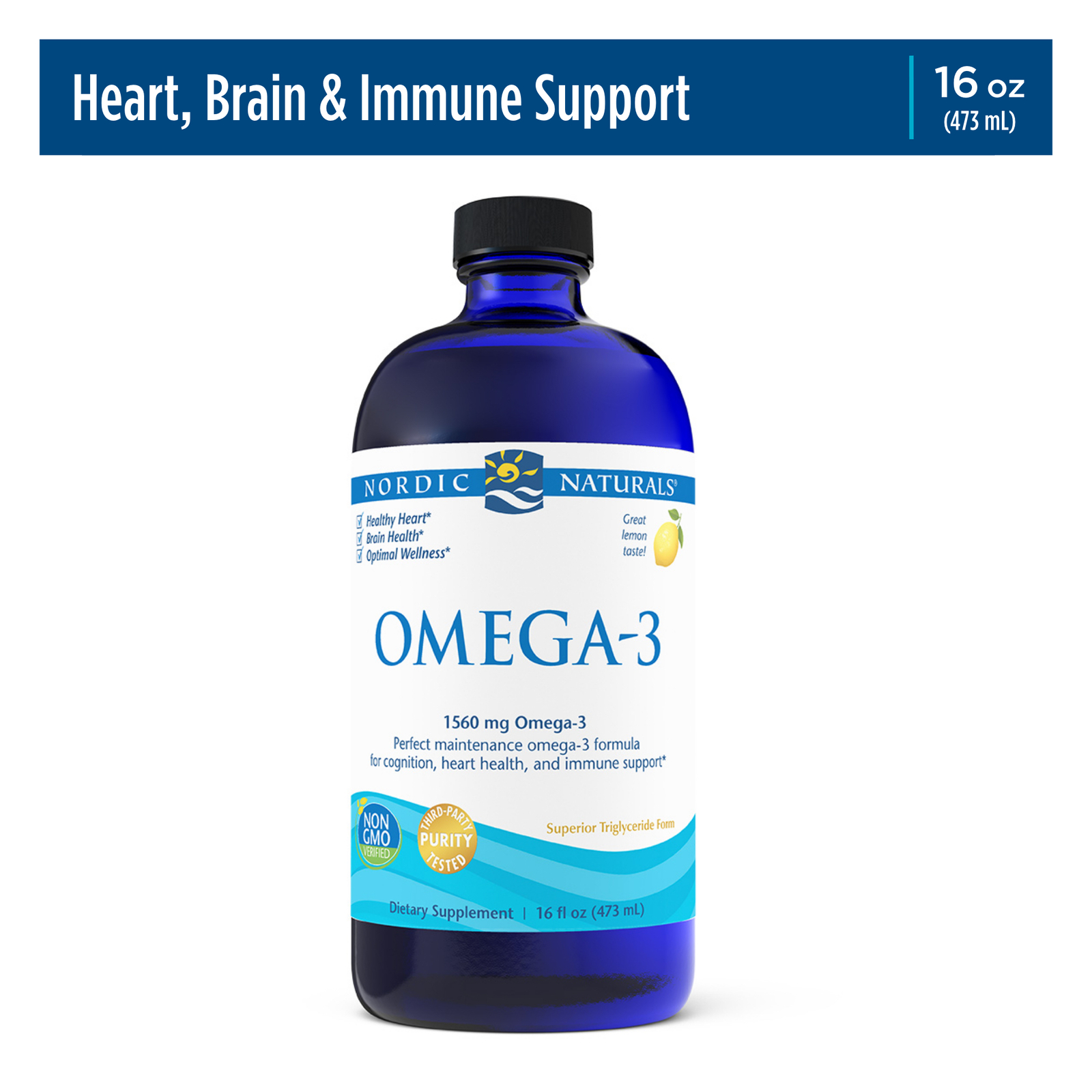 Nordic Naturals Omega-3 Lemon – Cognition, Heart Health, & Immune Support, 16 Oz