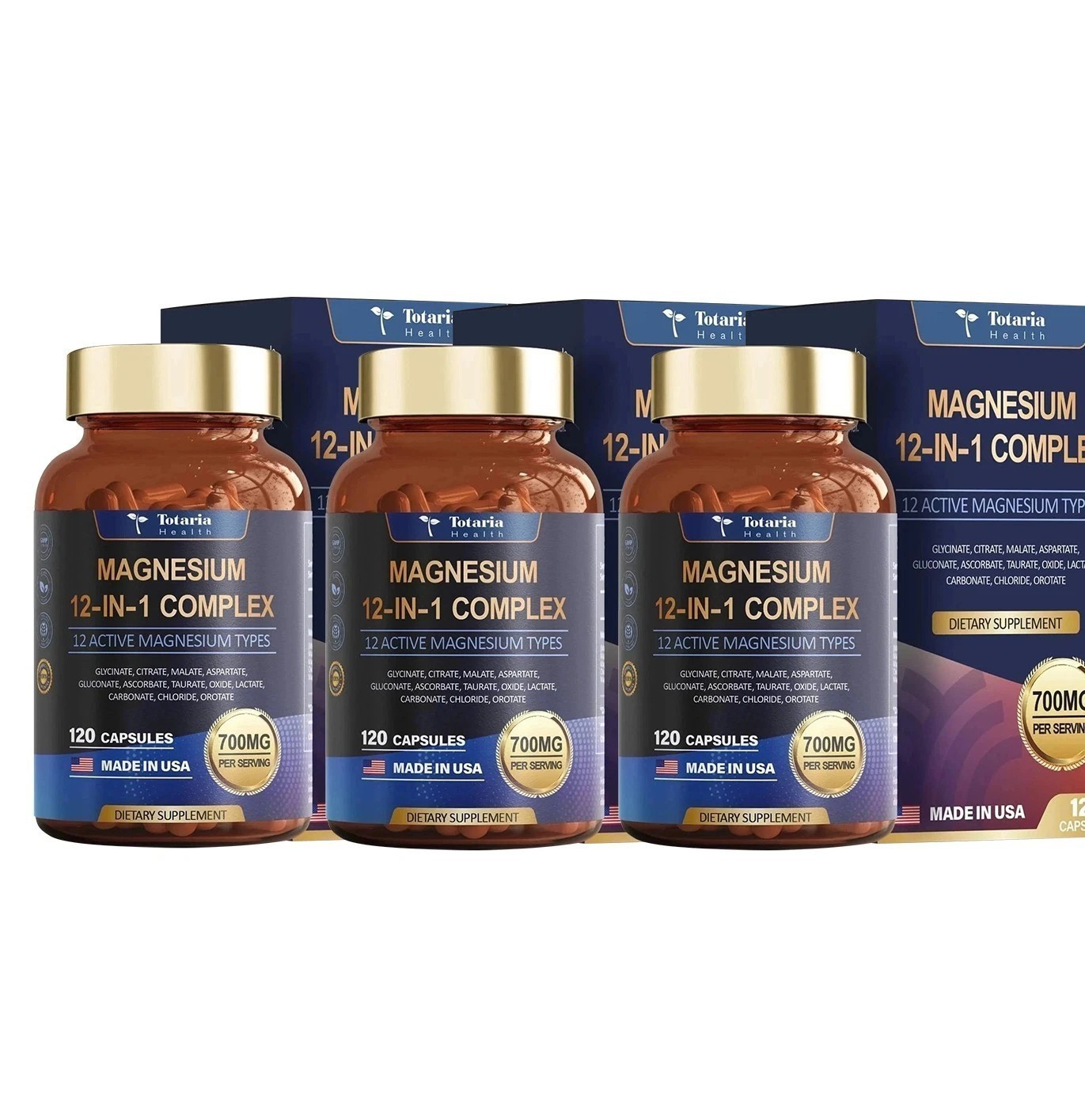 3 Bottles Magnesium 12 in 1 Complex 700mg-Glycinate Citrate Malate Taurate NEW