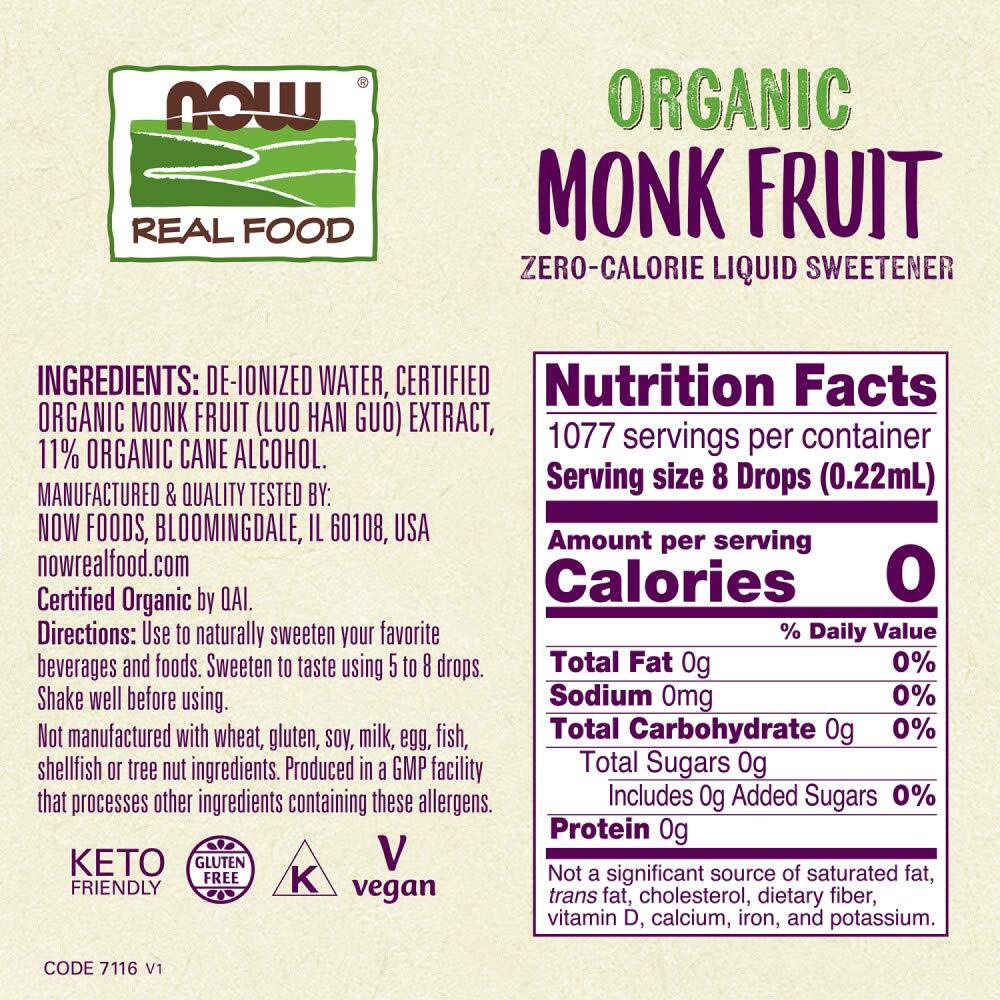 Organic Monk Fruit Liquid Sweetener Zero Calorie Vegan 8 Fl Oz