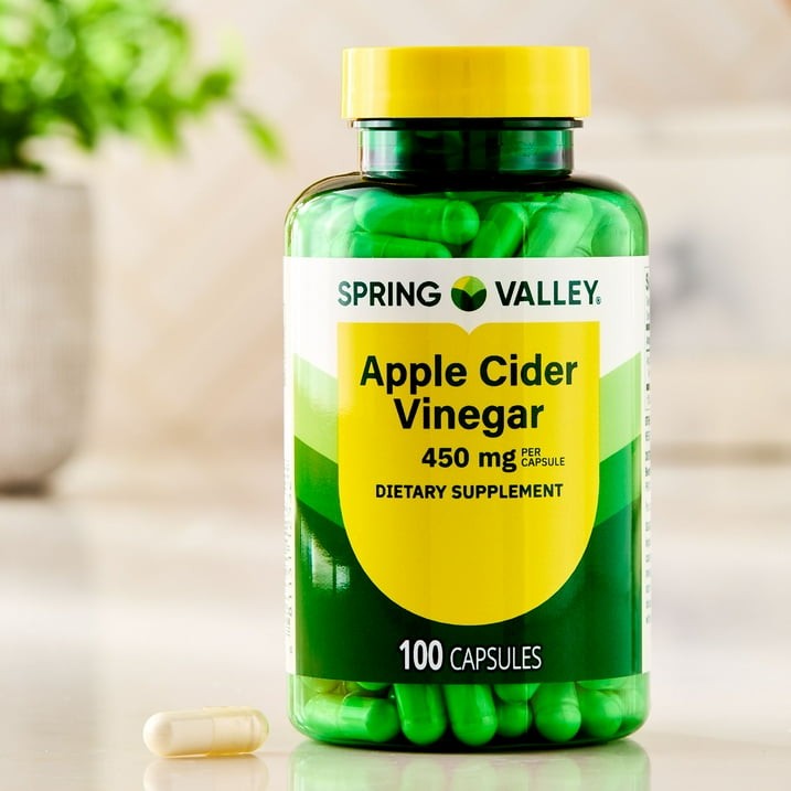Spring Valley Apple Cider Vinegar 450mg Capsules 100 Count Dietary Supplement
