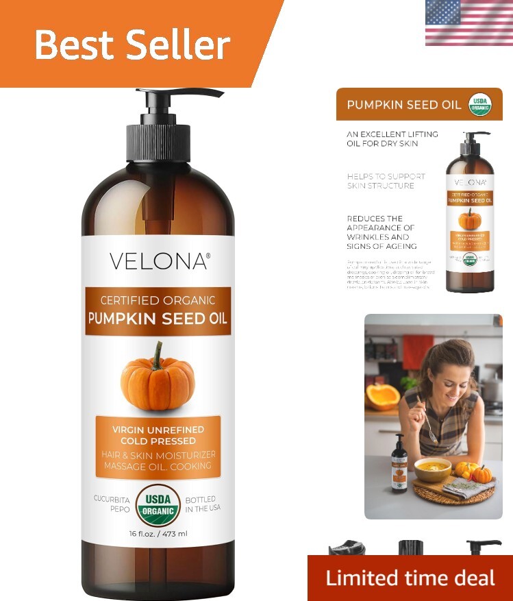 USDA Organic Pumpkin Seed Oil – 16 Fl Oz | Pure Carrier Oil for Cooking & Beauty