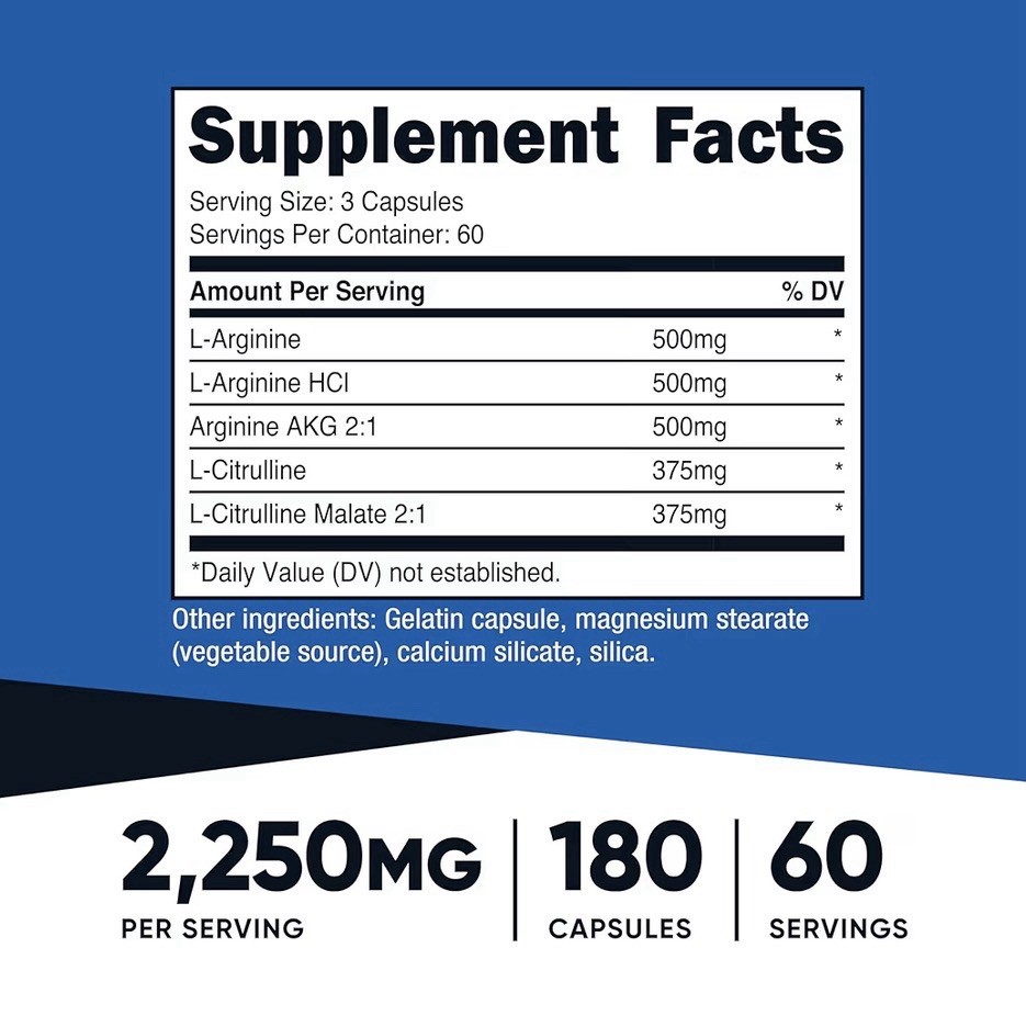 Nutricost Nitric Oxide Booster 2250mg, 180 Capsules – 750mg – 60 Servings