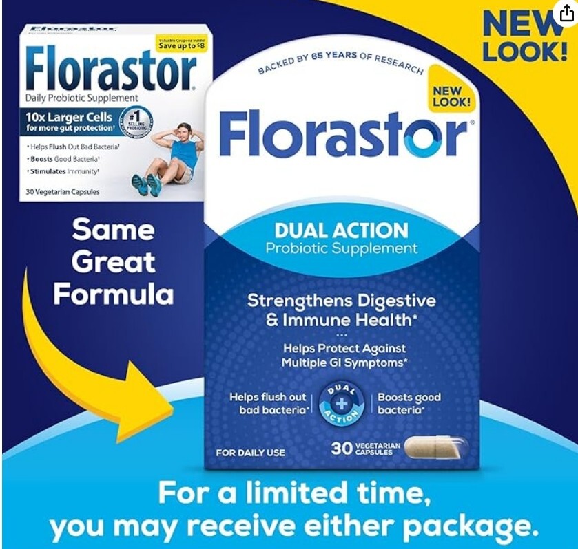 Florastor Dual Action Probiotic Supplement Digestive & Immune Health 30 Capsules