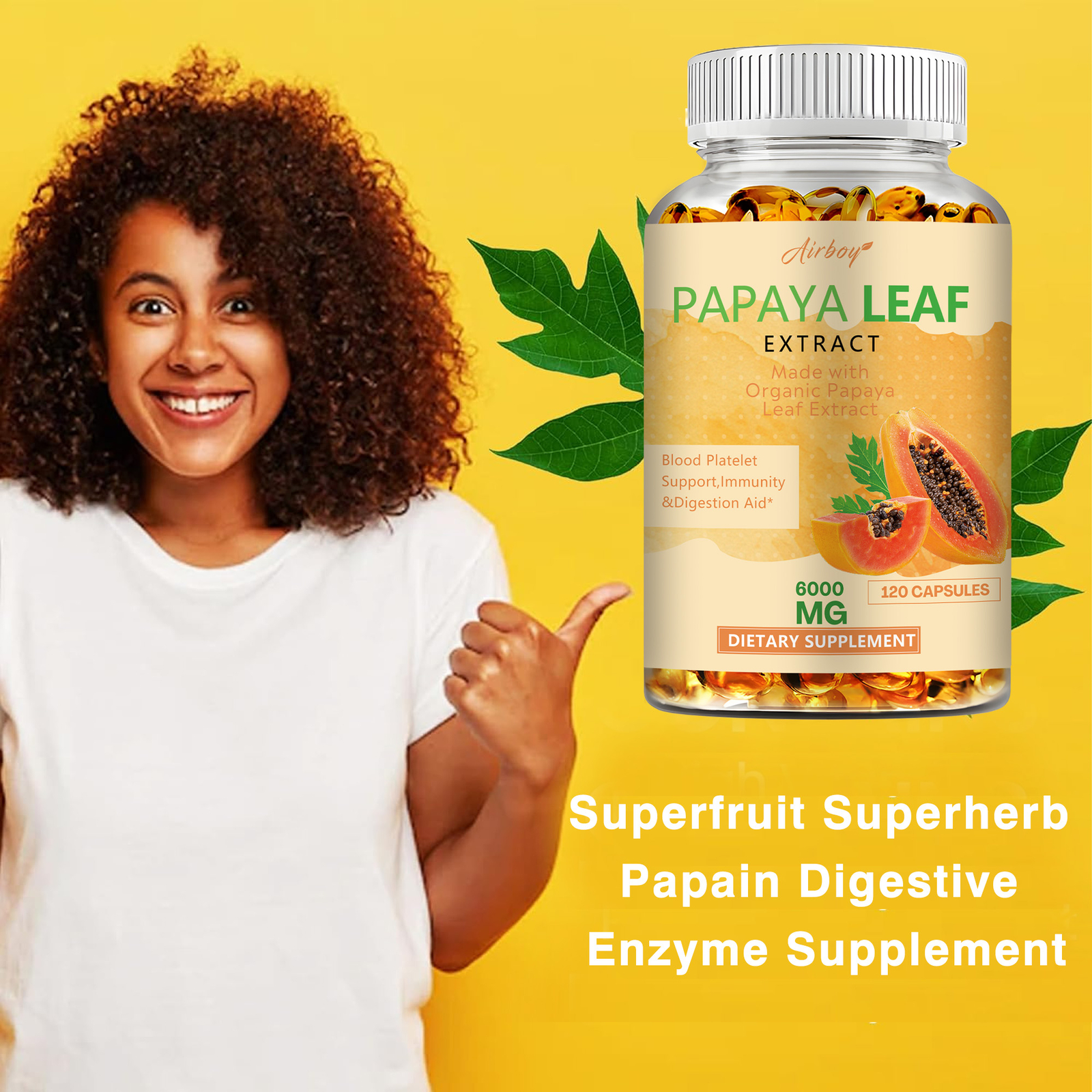 Papaya Leaf Extract 6000 Mg – Platelet and Bone Marrow Health, Immune Support