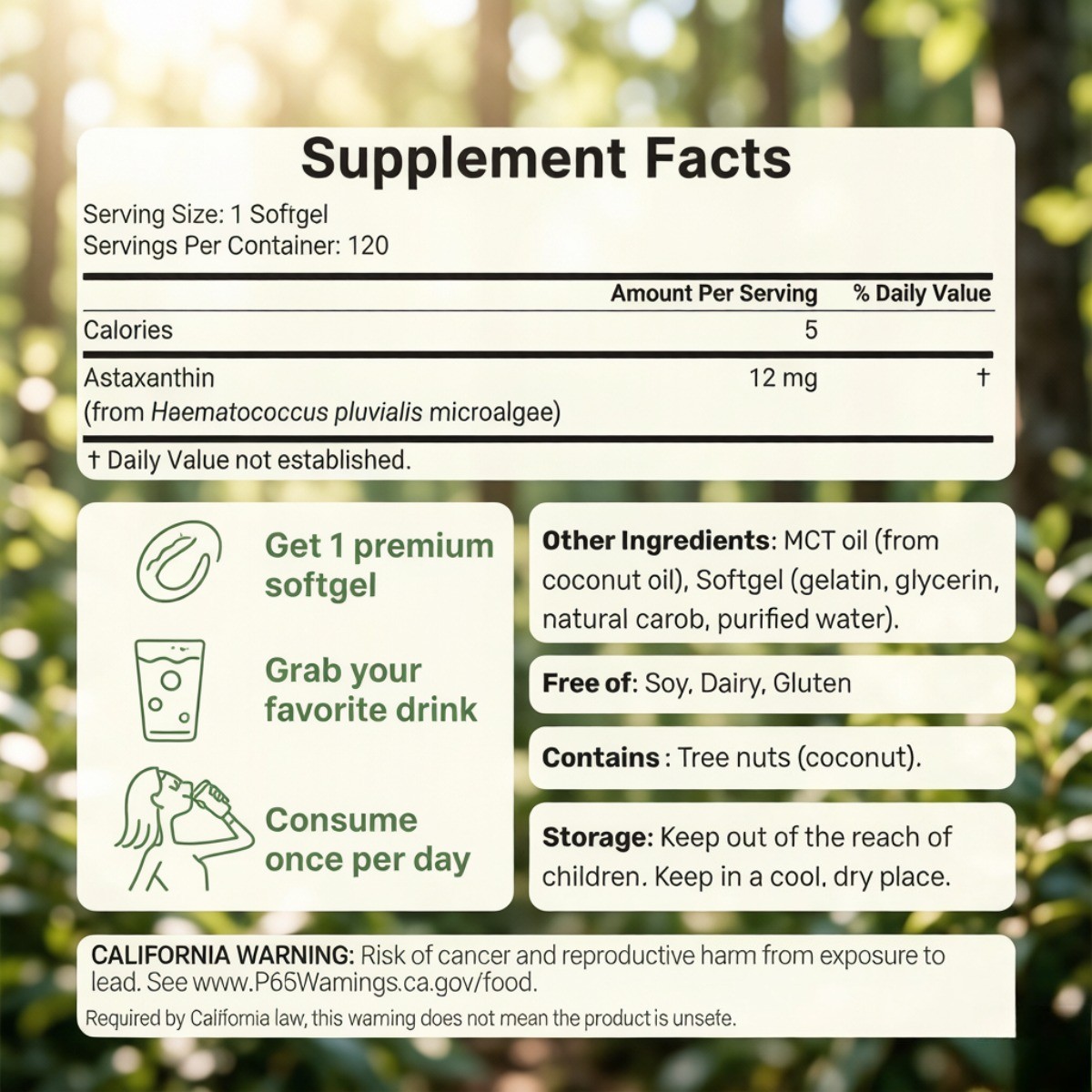 Micro Ingredients Astaxanthin 12mg for Eye, Joint & Skin Health, 120ct