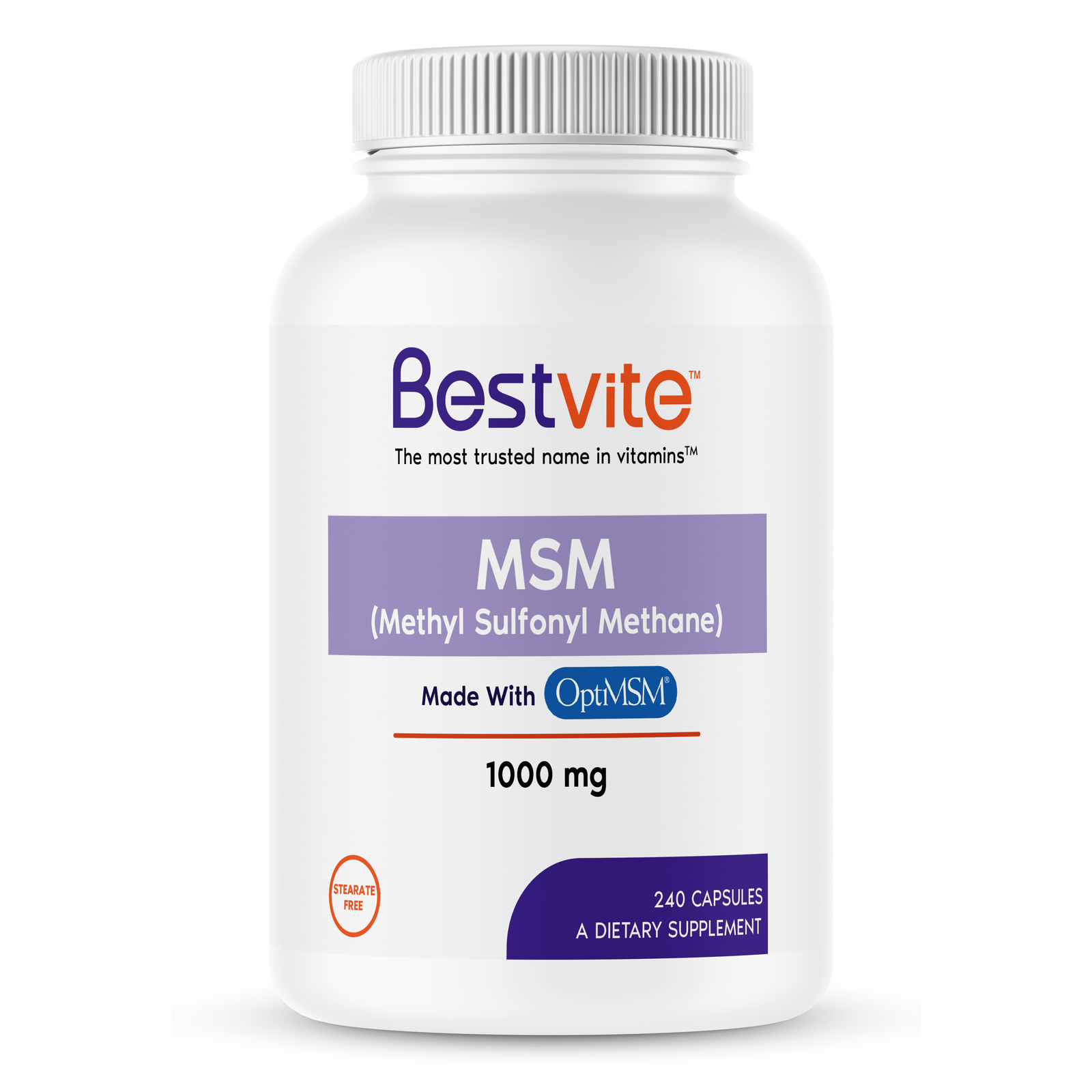 MSM 1000mg made with OptiMSM (240 Capsules)- Gluten Free