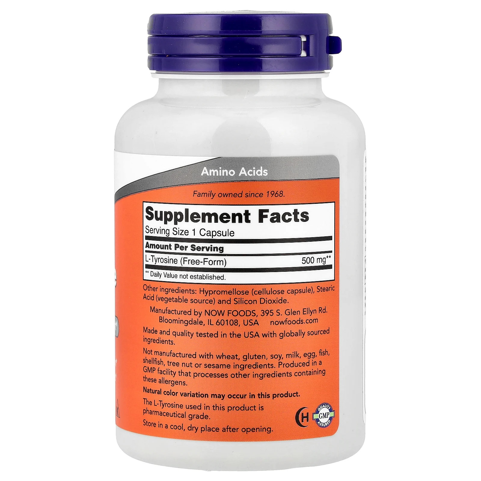 Now Foods L-Tyrosine 500 mg 120 Capsules GMP Quality Assured