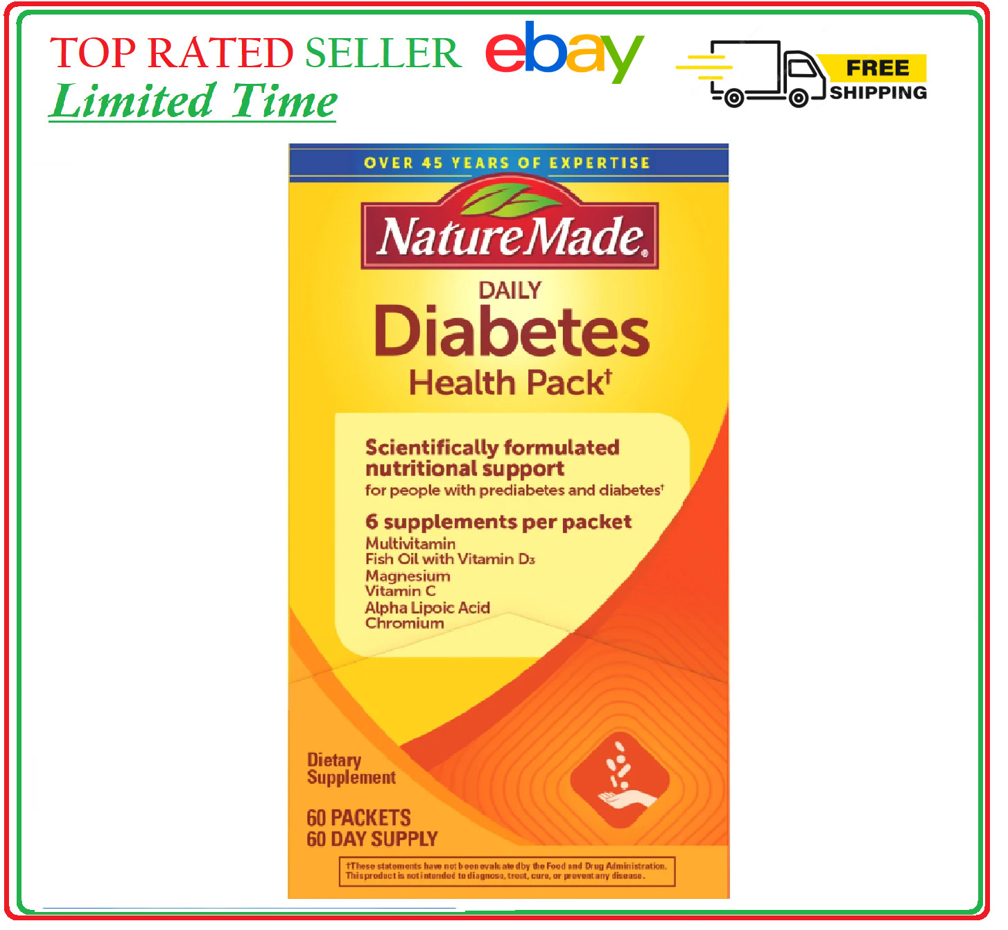 Nature Made Daily Diabetic Health Pack – 60 Packets – 60 Day Supply