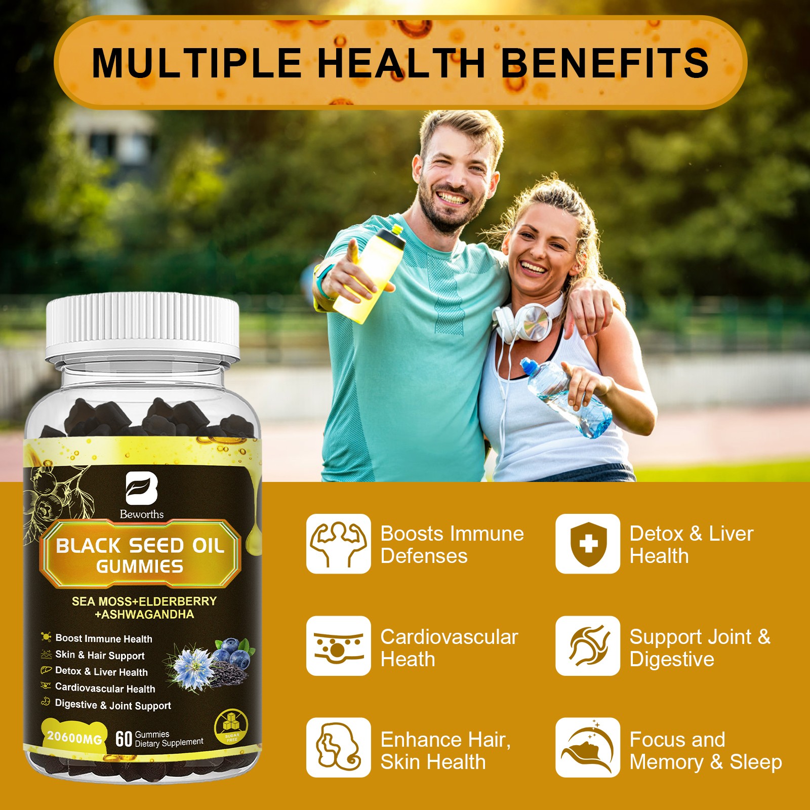 Black Seed Oil Gummies with Honey for Immune Joints, Digestion, Hair & Skin