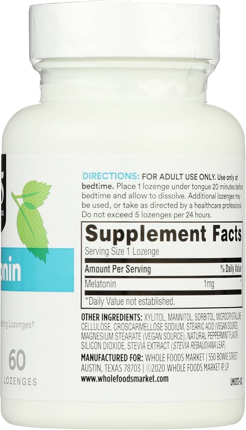 Melatonin Lozenges 1mg, Peppermint Flavor, 60 Count