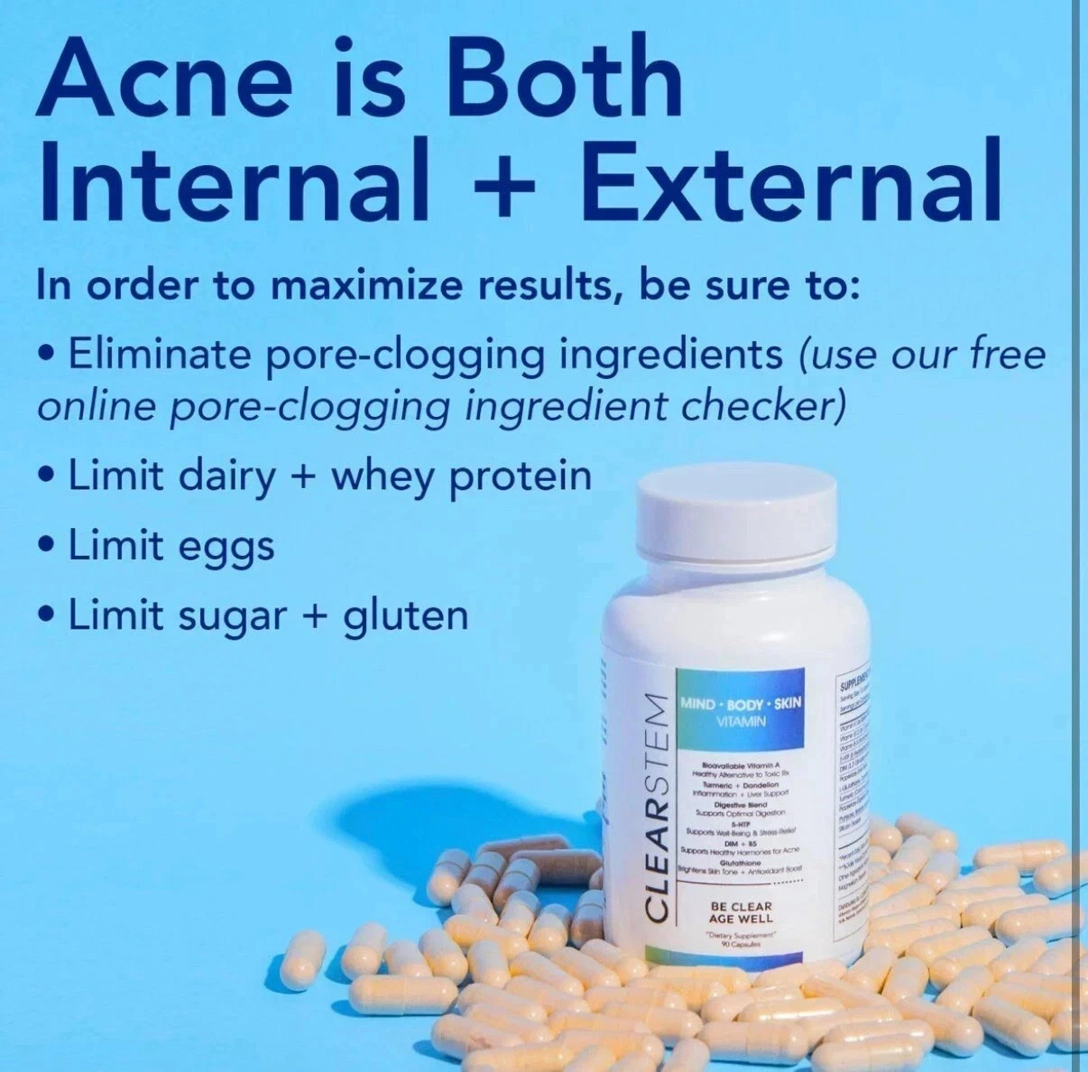Clearstem (age+acne) MIND-BODY-SKIN Vitamin 90 Capsules