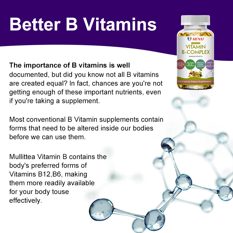 Vitamin B Complex Supplement, 60 Capsules High Potency for Energy & Immunity