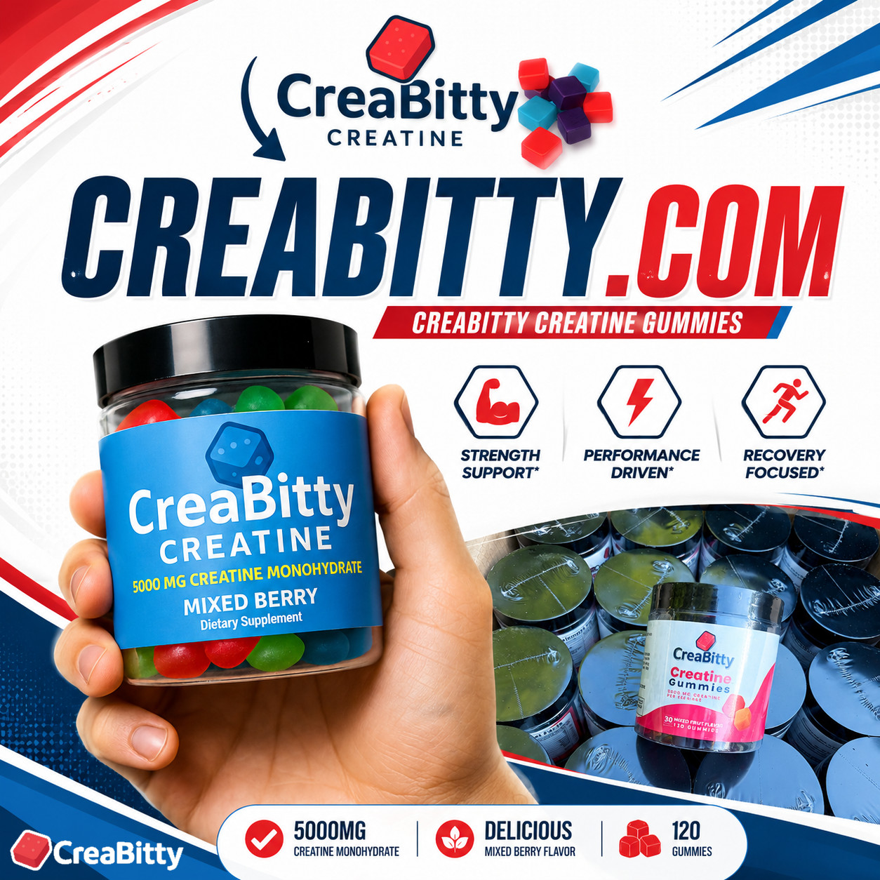 CreaBitty Creatine Monohydrate Gummies Multi Berry 30 SHIP ASAP