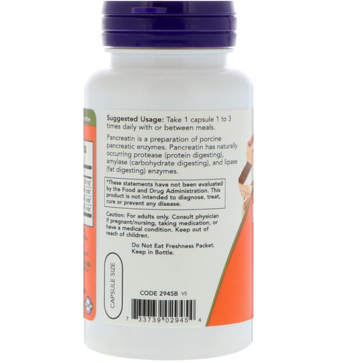 Now Foods Pancreatin 2000mg Capsules, 100 CT
