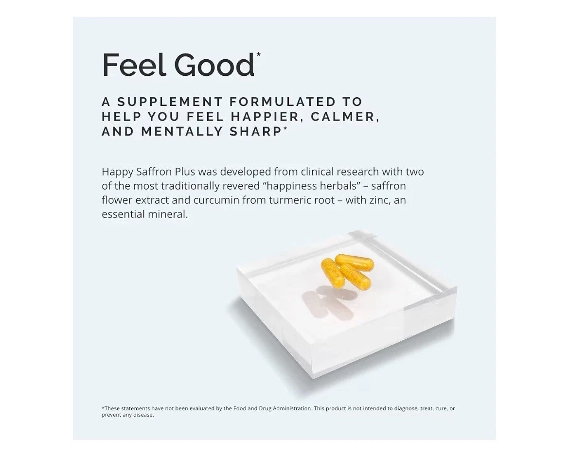 BrainMD Happy Saffron Plus 3-in-1 Vegan Capsules Supplement