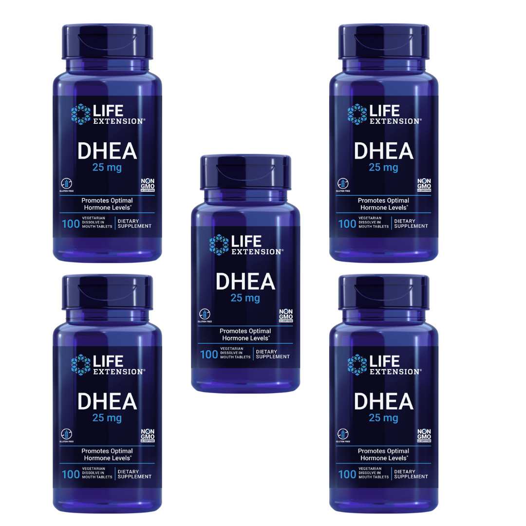 5PACK Life Extension DHEA 25mg for Optimal Hormone Levels 100 Vegetarian Tablets