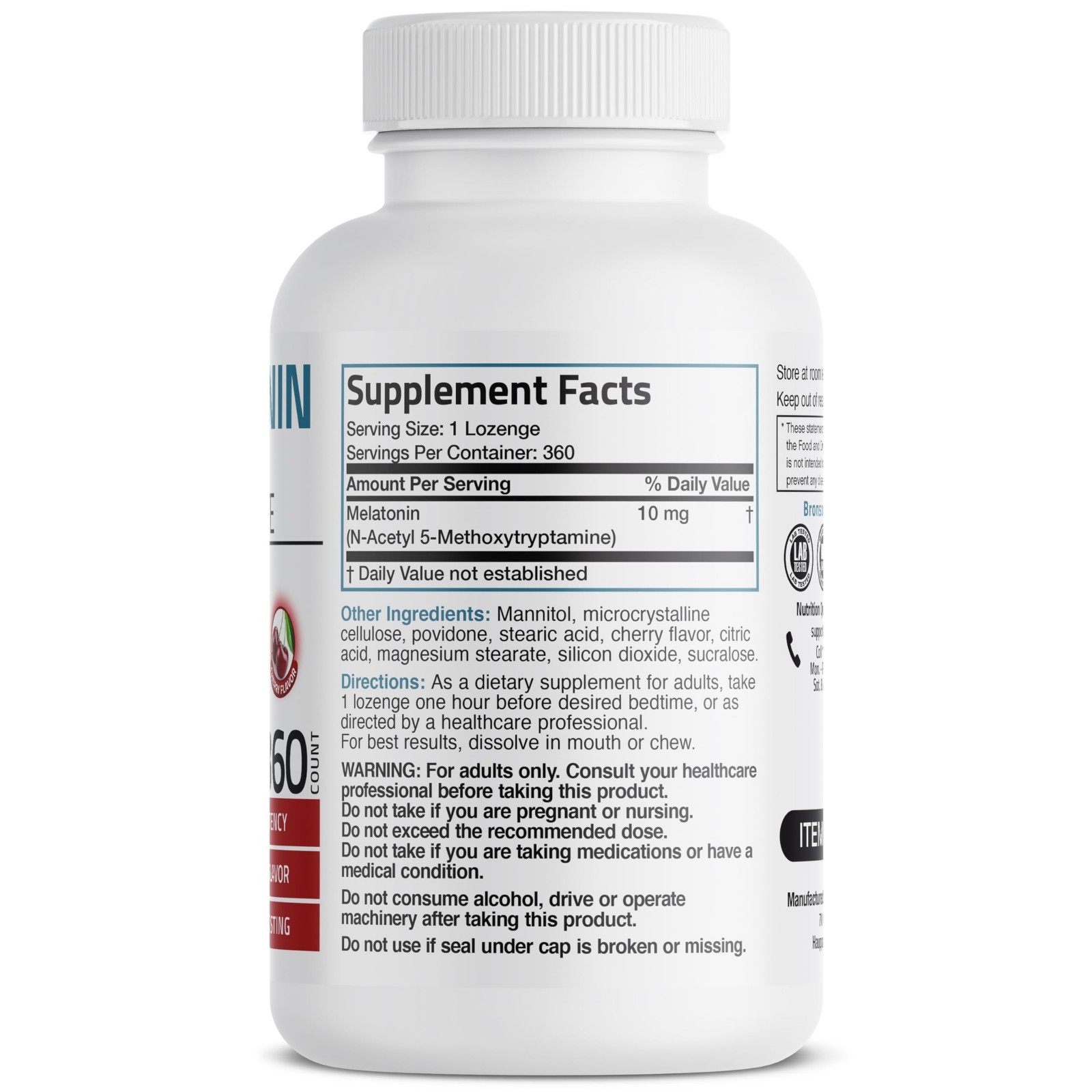 Melatonin 10mg Fast Dissolve Cherry Tablets – Vegetarian Chewable Lozenges, 360