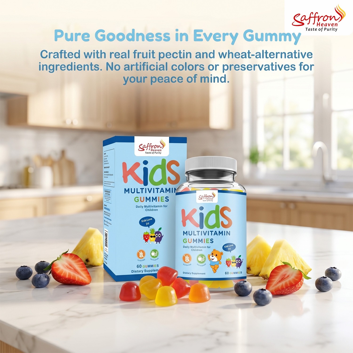 (PACK 3 )SAFFRON HEAVEN KIDS MULTIVITAMIN GUMMIES 60 COUNT | MIXED FRUIT FLAVOR