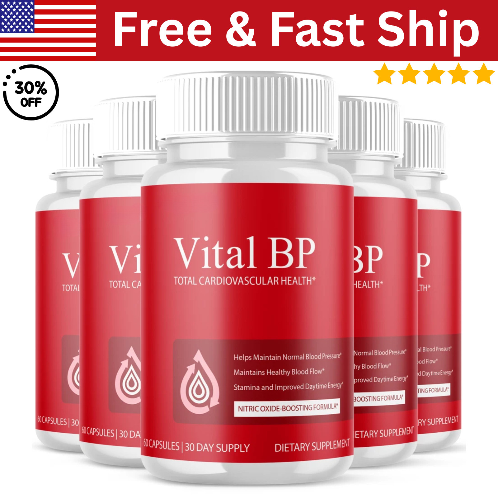 (5 Pack) Vital BP Advanced Blood Supports Vitamin Formula VitalBP 300 Capsule