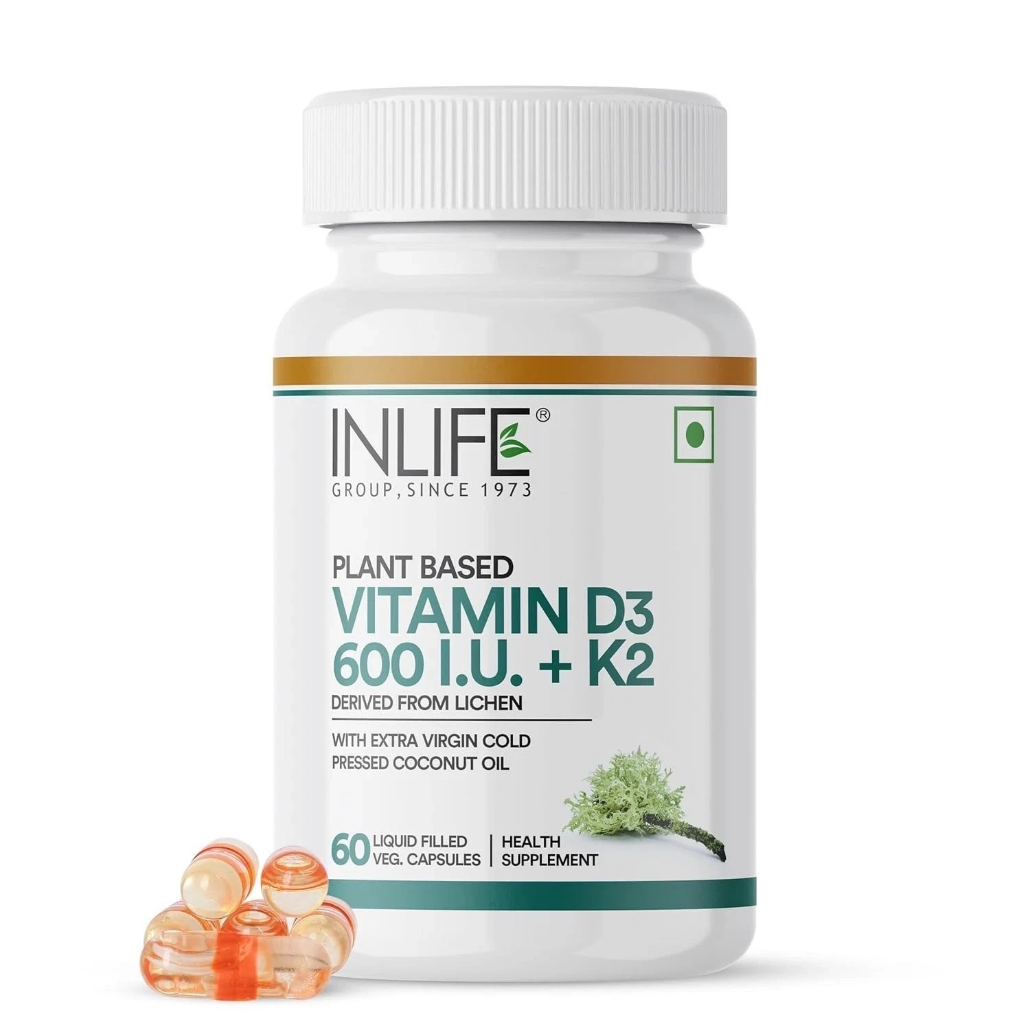 INLIFE Plant Based Vitamin D3 K2 Supplement from Lichen Source 60N p438