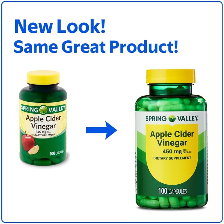 Spring Valley Apple Cider Vinegar 450mg Capsules 100 Count Dietary Supplement