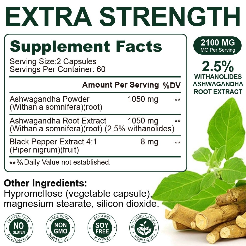 Ashwagandha Supplements Extra Strength Ashwagandha Capsules with 2100mg, 120 ct