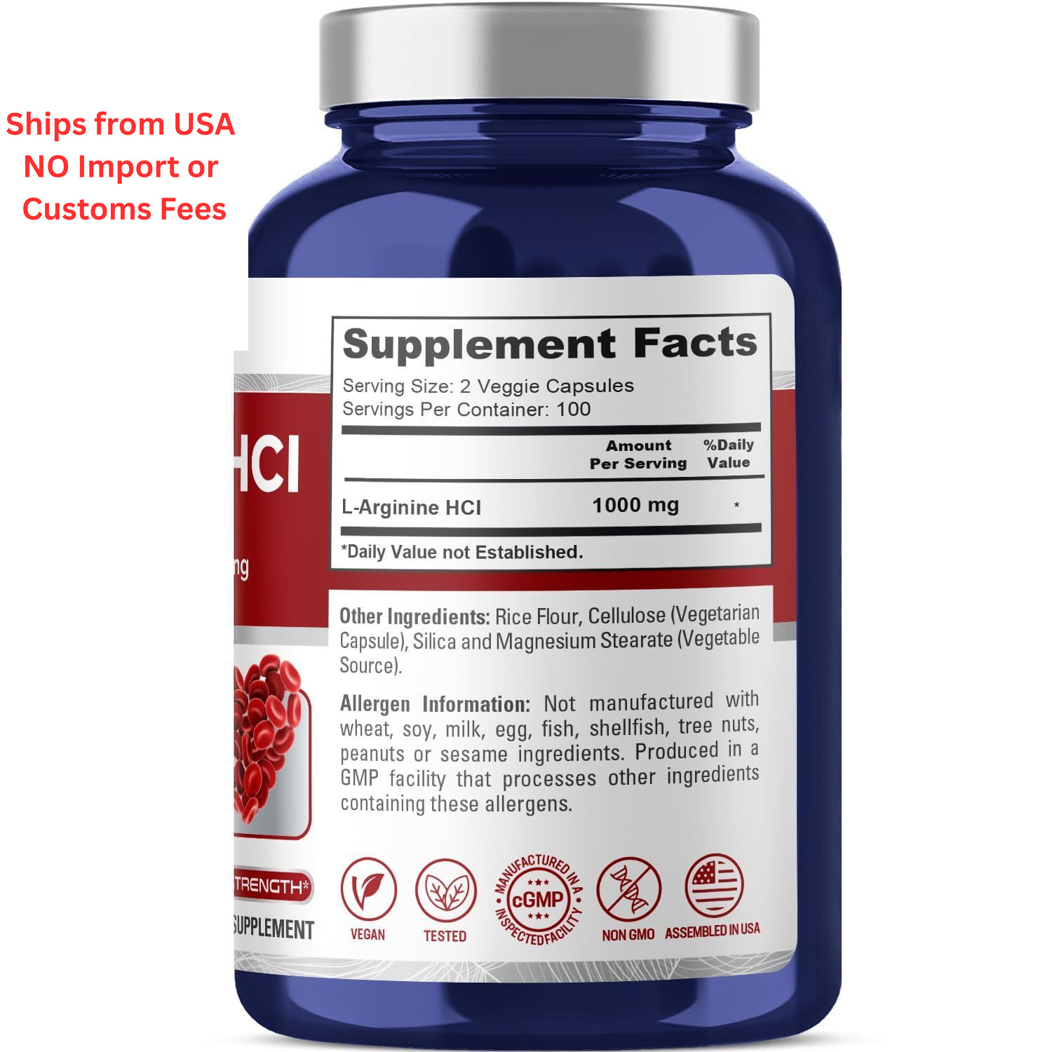 NusaPure L-Arginine 1000 mg 200 Veggie Capsules 200 Count (Pack of 1)