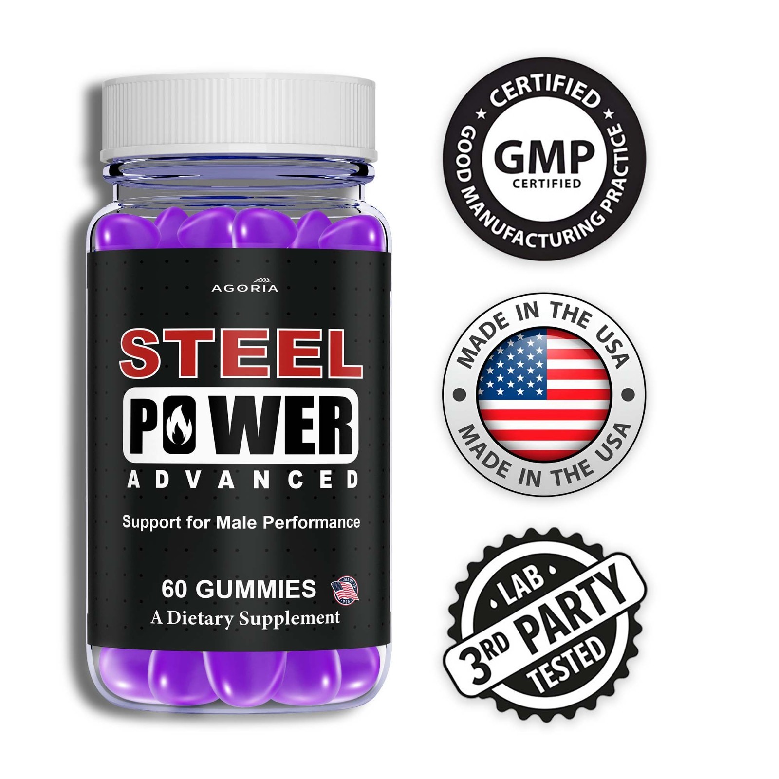 (3 Pack) Steel Power Gummies for Men Performance , SteelPower Supplement Gummies