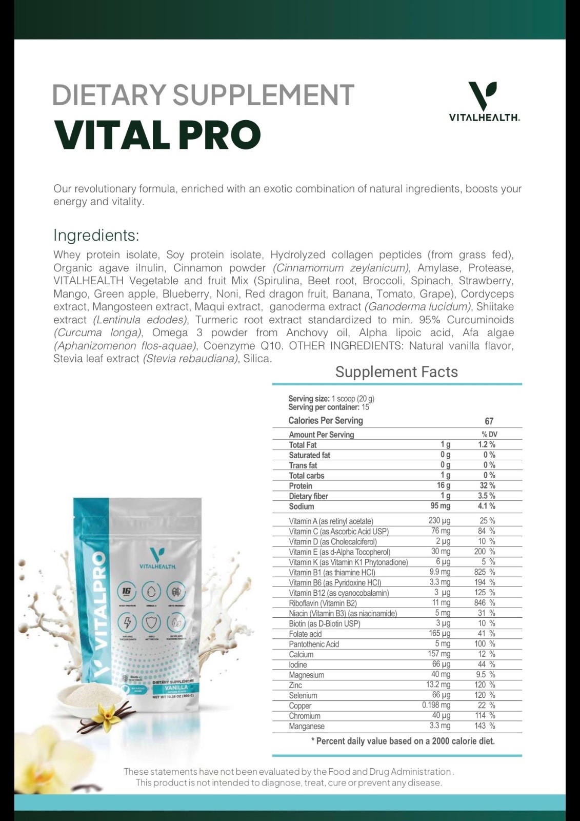 V -Vitalpro Dietary Suplement 300g Exp 2027 Vital Health FREE SHIPPING