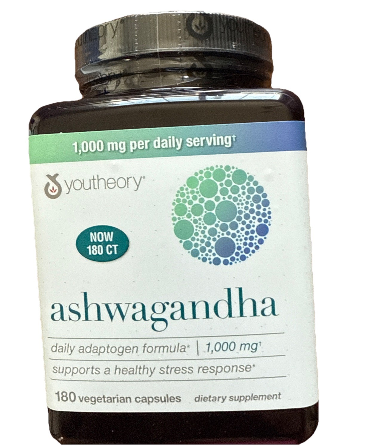 Youtheory Ashwagandha 1000mg Helps Reduce Stress, 180 Capsules