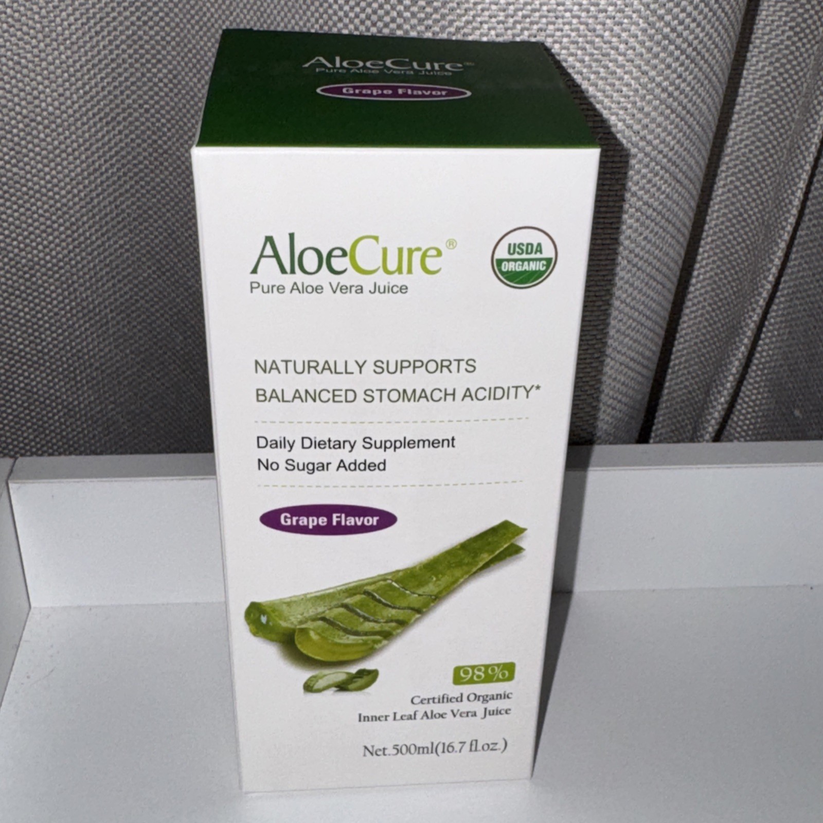 AloeCure USDA Organic Aloe Vera Juice Grape Flavor 500ml