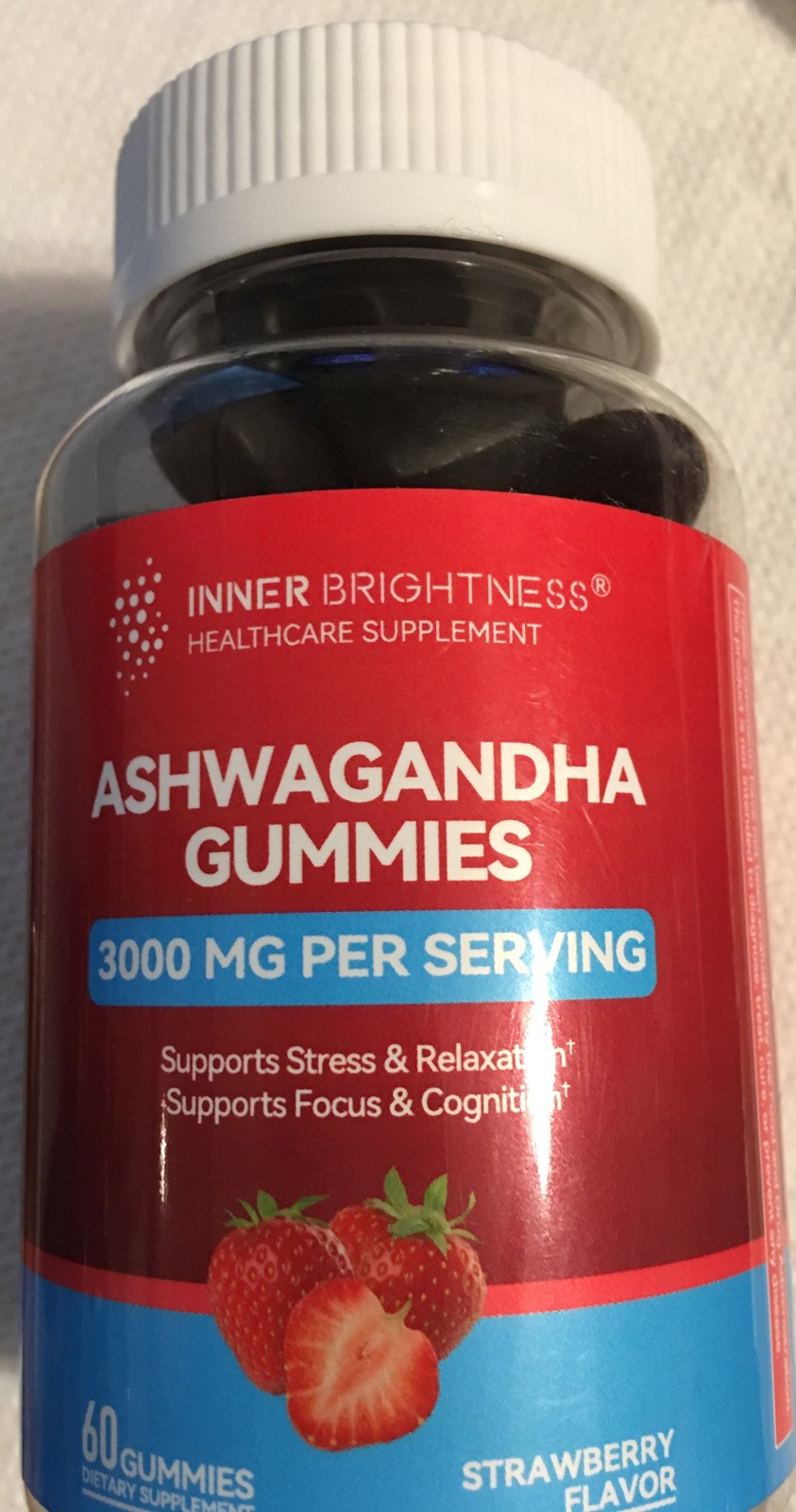 Inner Brightness Ashwagandha gummies 3000 MG per serving 60 strawberry gummies
