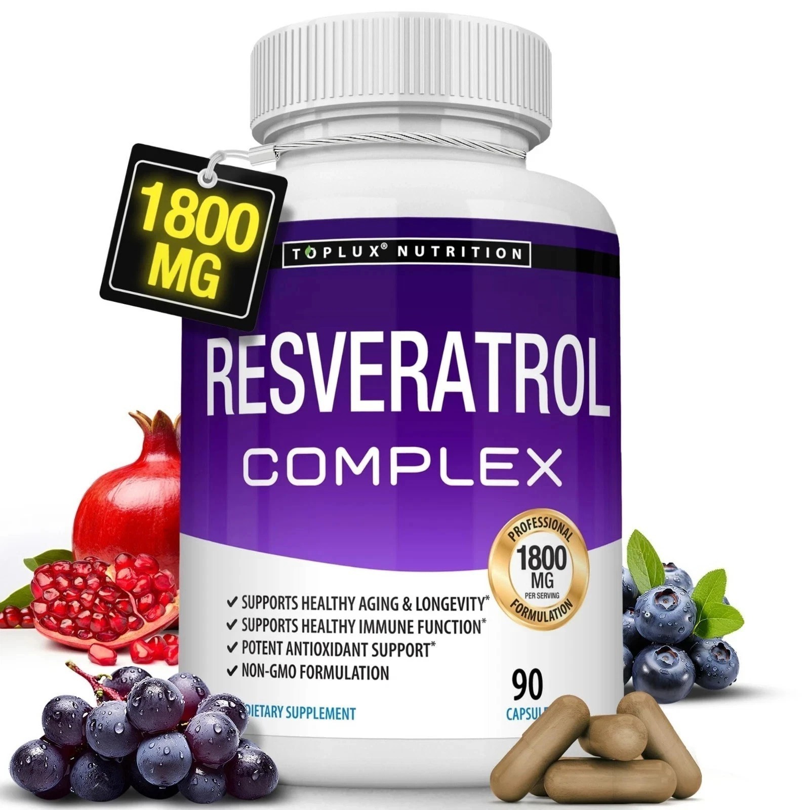 1800mg Resveratrol Supplement Antioxidant Complex – Highly Potent Natural Pills