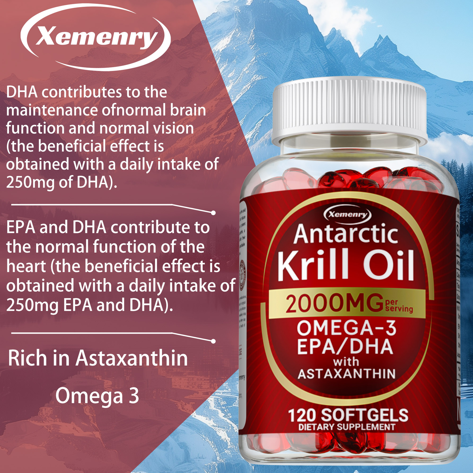 Antarctic Krill Oil – Omega-3 EPA, DHA, Astaxanthin, Memory Support, Anti Aging