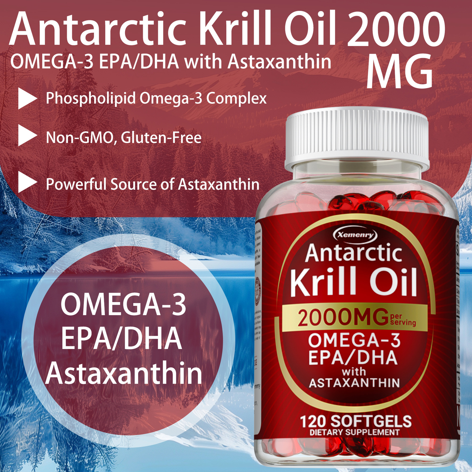 Antarctic Krill Oil – Omega-3 EPA, DHA, Astaxanthin, Memory Support, Anti Aging