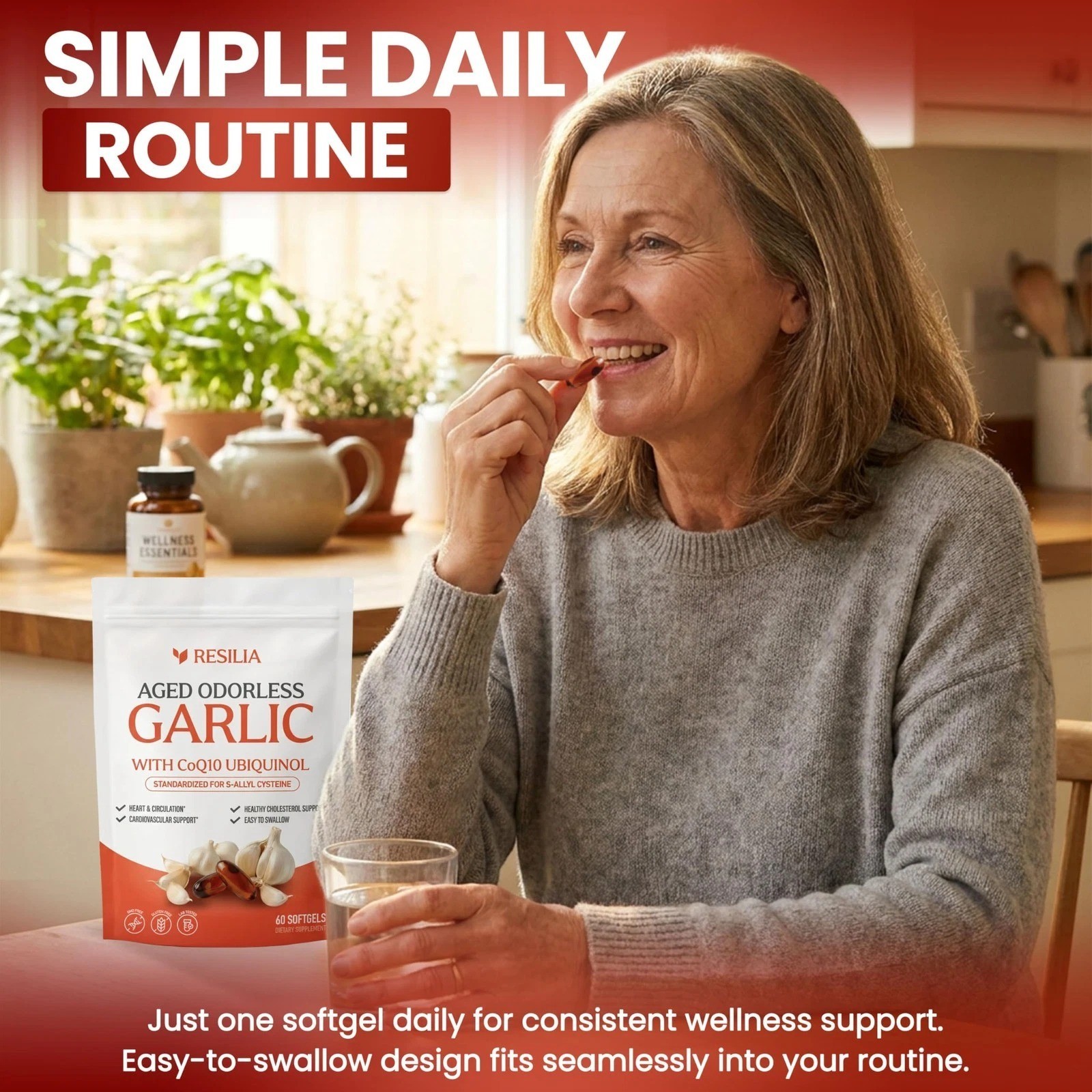 Resilia Garlic Extract 600mg Softgels (60 Count) – Odorless Aged Garlic Extra…