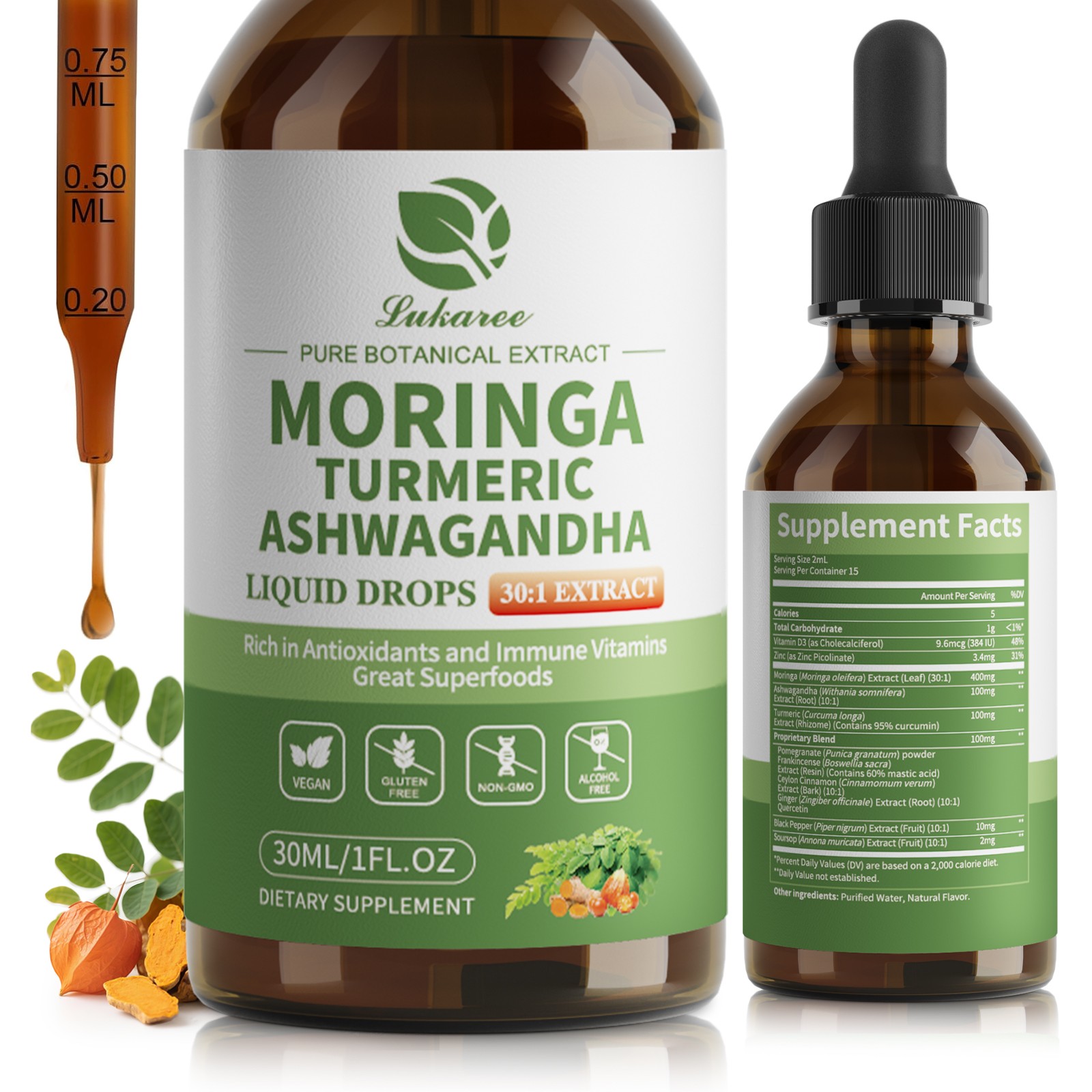 Natural Moringa Oleifera Leaf Extract Drops – Immune & Digestive Health Support
