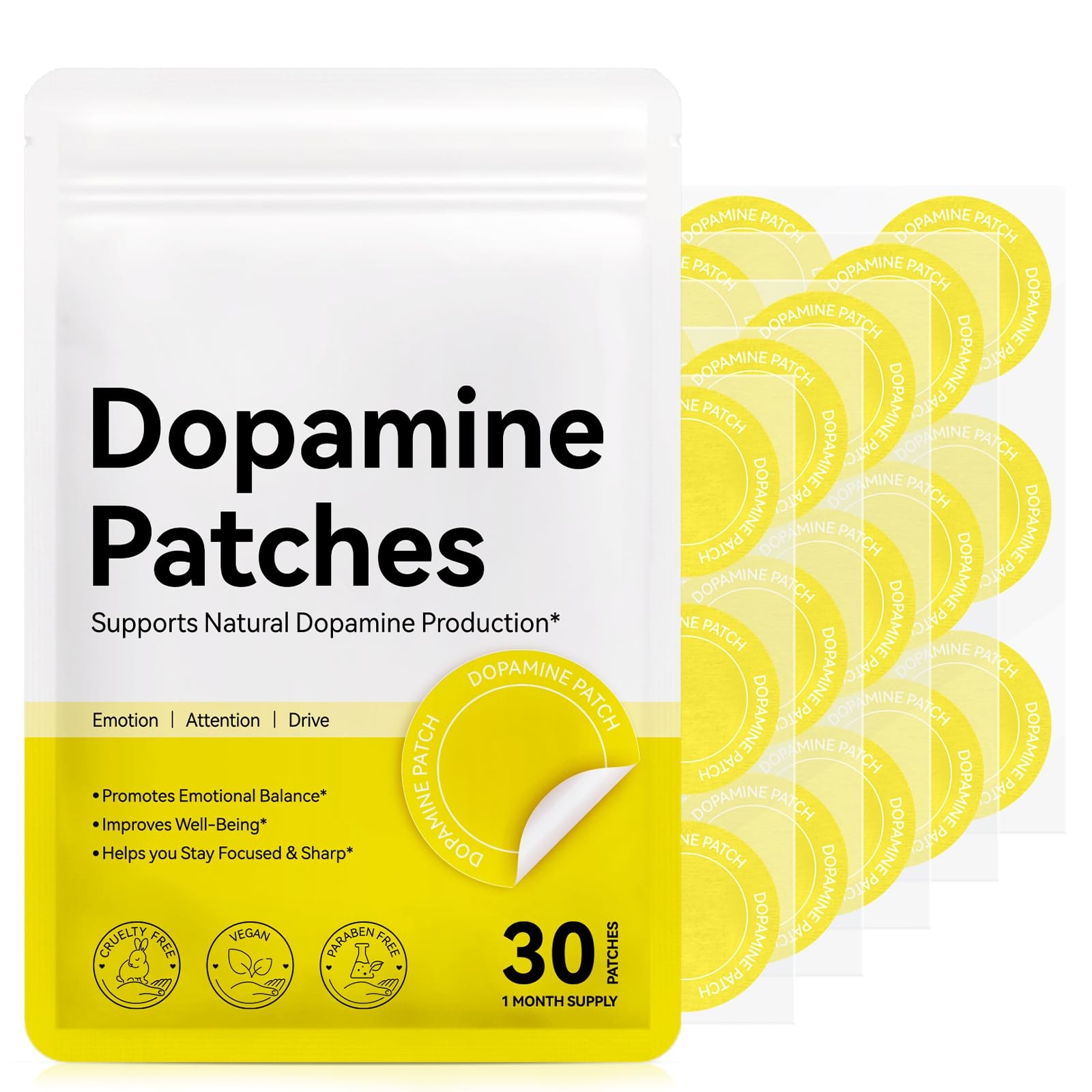 Dopamine Patches, 30 Count, Extra Strength Mood Support for Mental Wellness