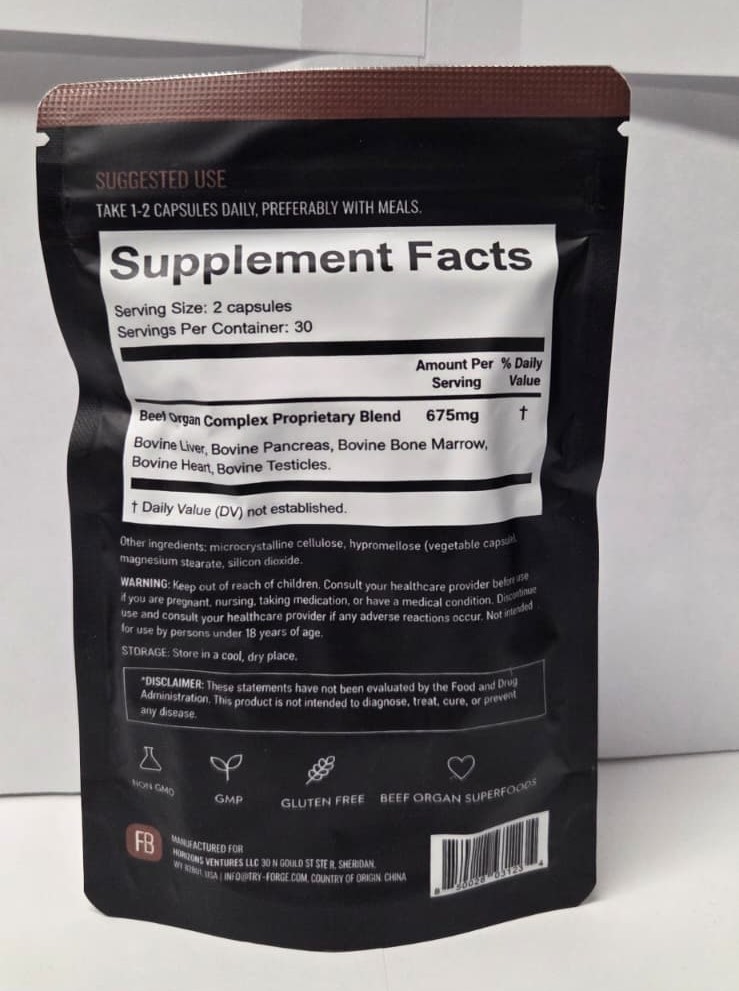 FORGEBODY Beef Organ Complex 60 Capsules – 100% Grass Fed Beef Organ Supplement