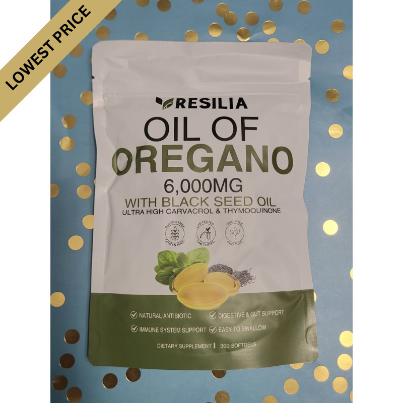 Resilia Black Seed Oil 6000mg Oregano Oil 300 Softgels Immune Digestive Support