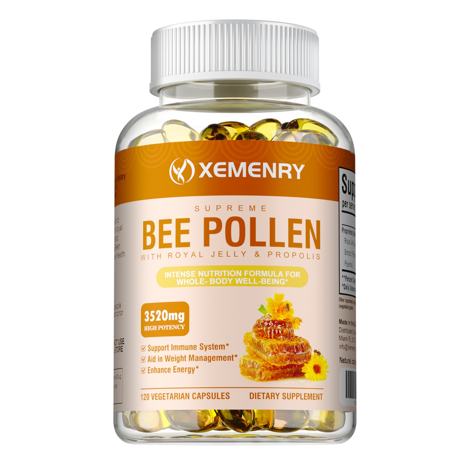 Bee Pollen 3520mg – with Royal Jelly, Propolis, Black Pepper – Enhance Immunity