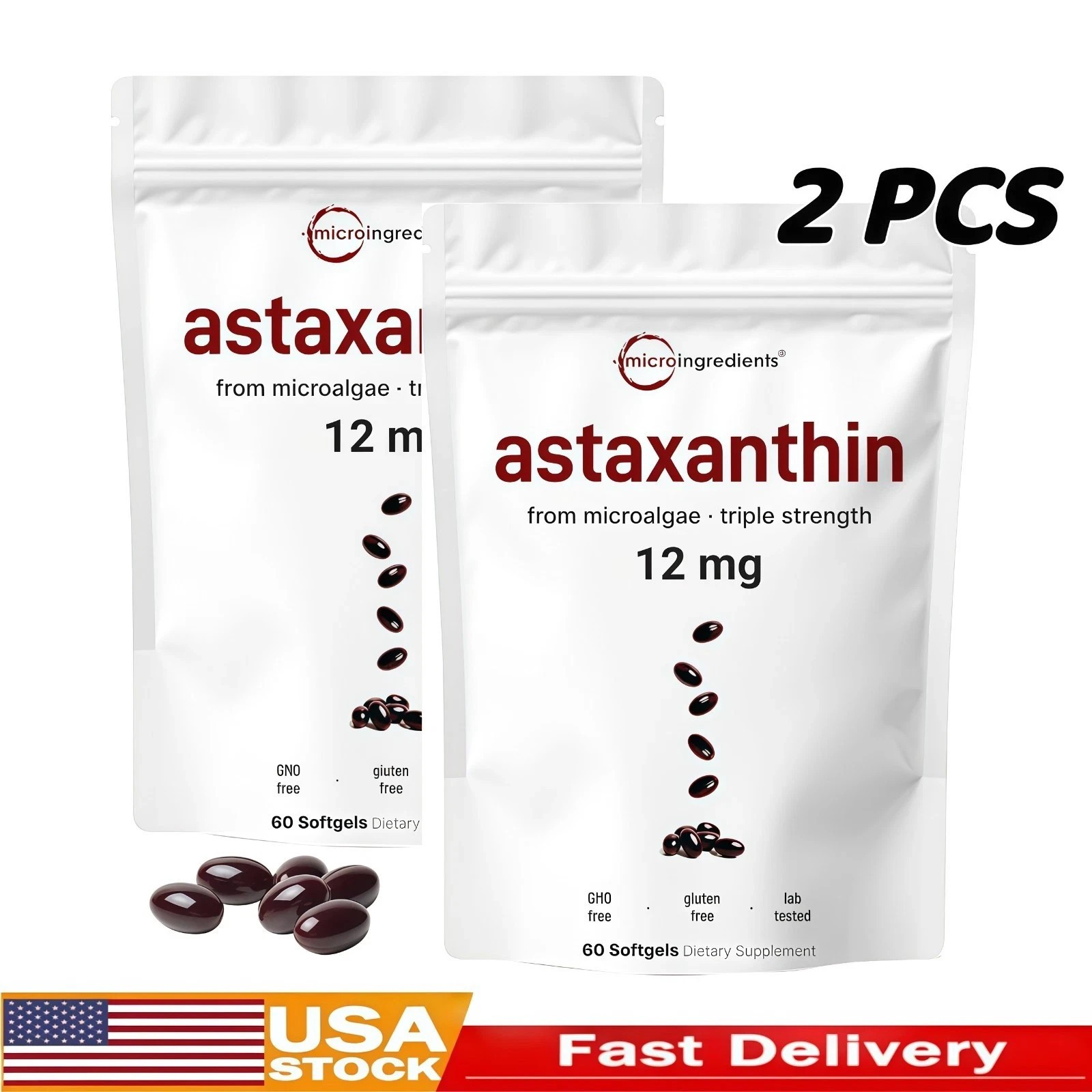 2 Pack | Micro Ingredients Astaxanthin 12mg with MCT Oil, 120 Softgels