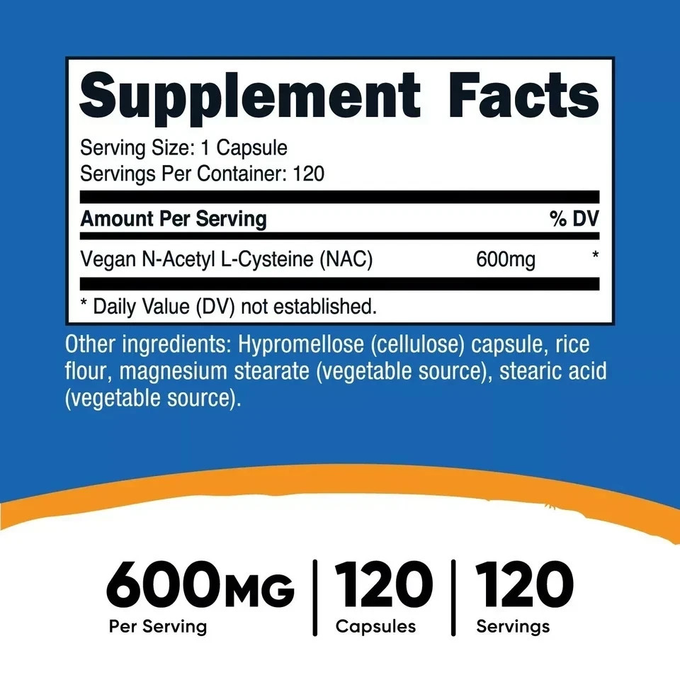 Nutricost N-Acetyl L-Cysteine (NAC) 600mg, 120 Vegan Capsules