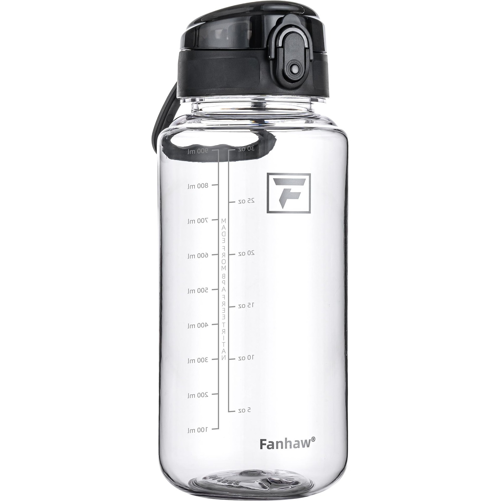 Fanhaw 32 Oz Clear Tritan Water Bottle, BPA-Free & 32 Ounces, Clear&Black