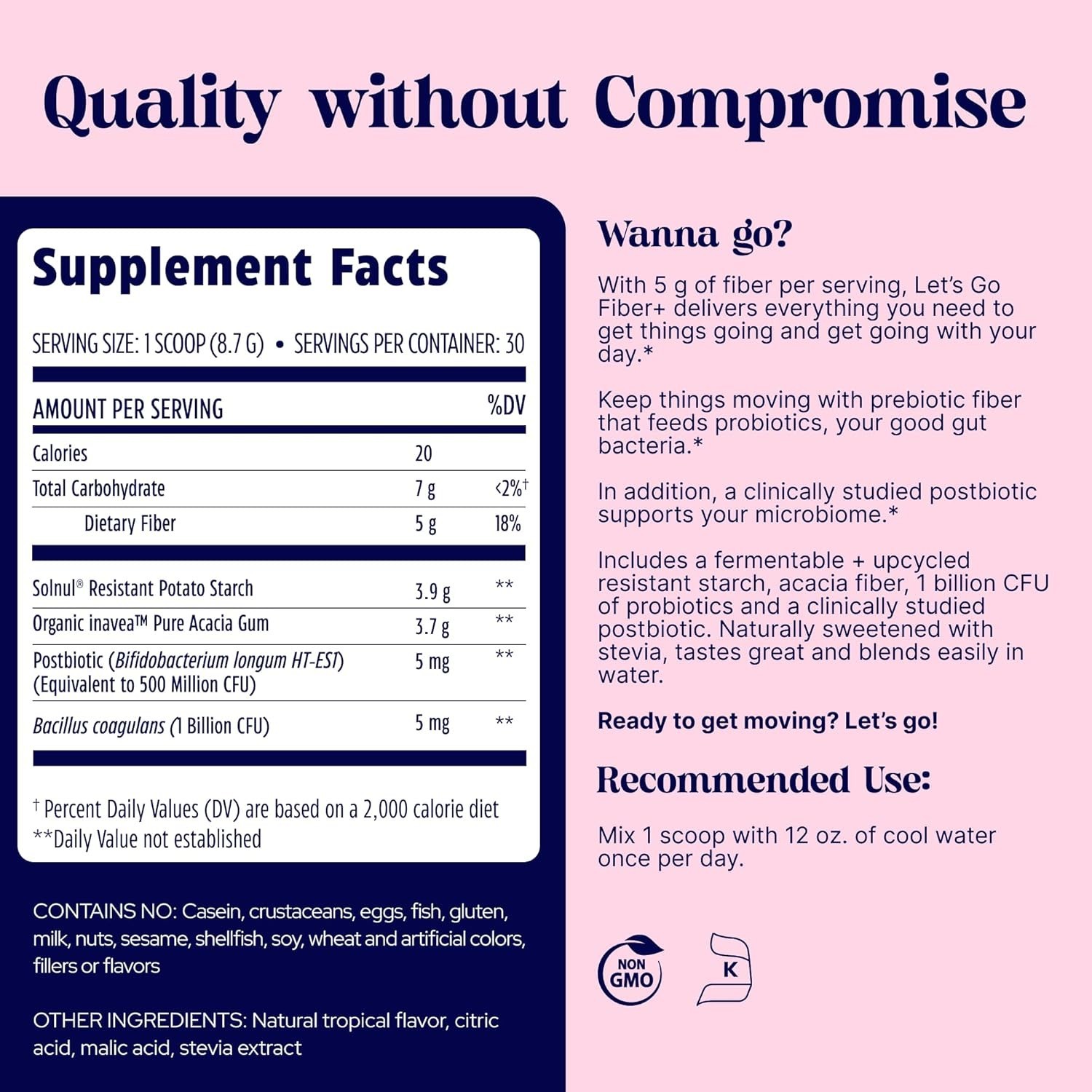 Enzymedica, Let’s Go Fiber+ Tropical Flavor, Prebiotics & Probiotics – 9.21 oz.