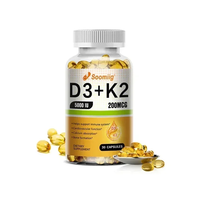 Vitamin D3 5000IU + K2 MK7 200mcg 30ct Capsules Bone Immune Support Supplement