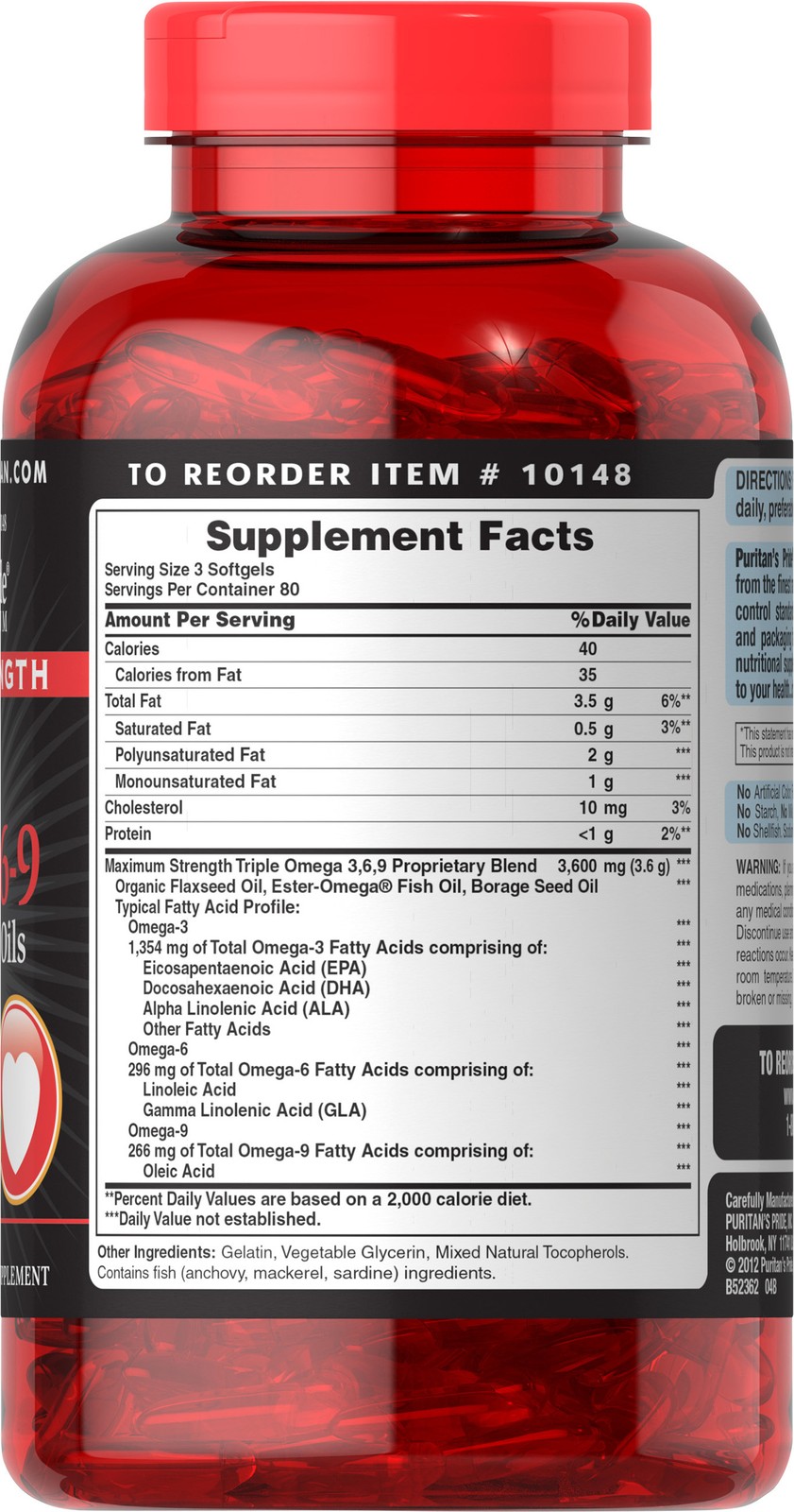 Maximum Strength Triple Omega 3-6-9 Fish, Flax & Borage Oils-240 Softgels