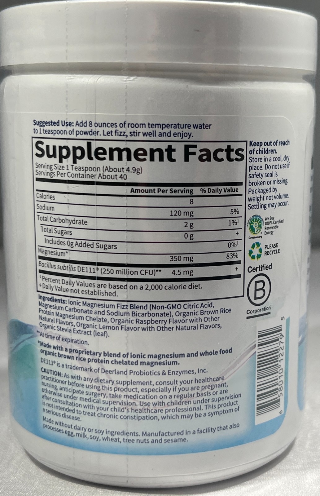 Garden of Life Whole Food Magnesium, Raspberry Lemon Flavor, 7 oz. – EXP: 2/26