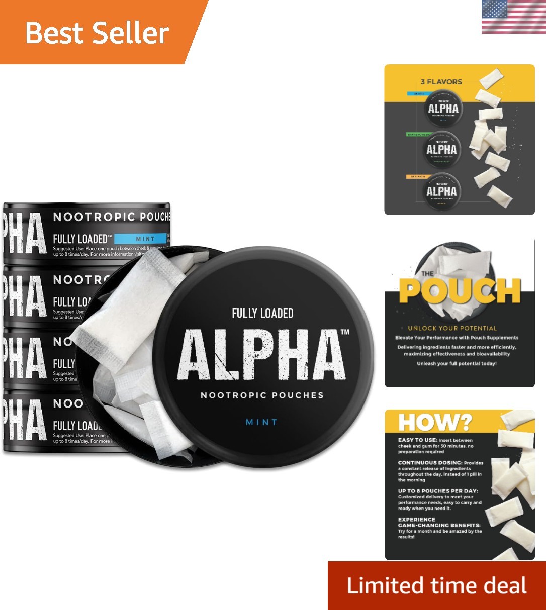 Convenient Alpha Nootropic Pouches – 5 Cans, 75 Pouches – Best for Brain Health